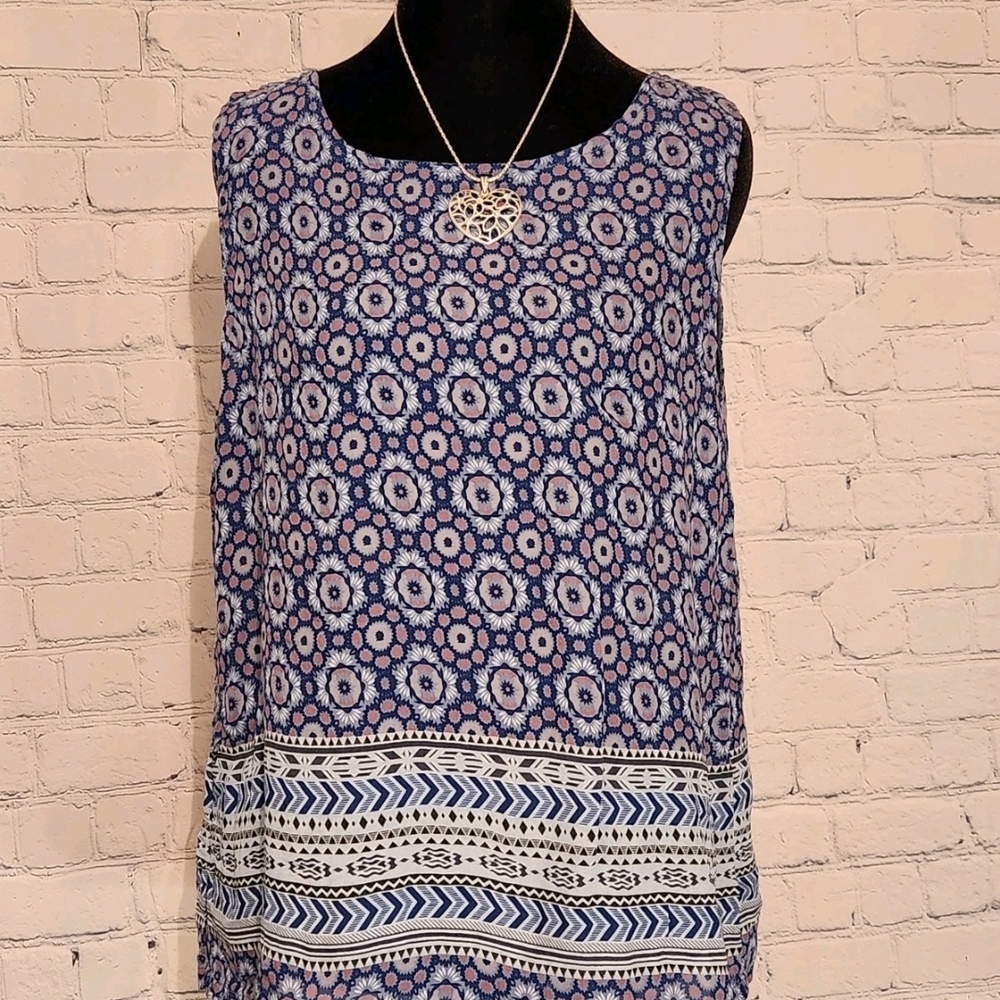 PIAZA ITALIA Camisole Tank Boho Print Navy Mauve‎ Taupe Sz S
